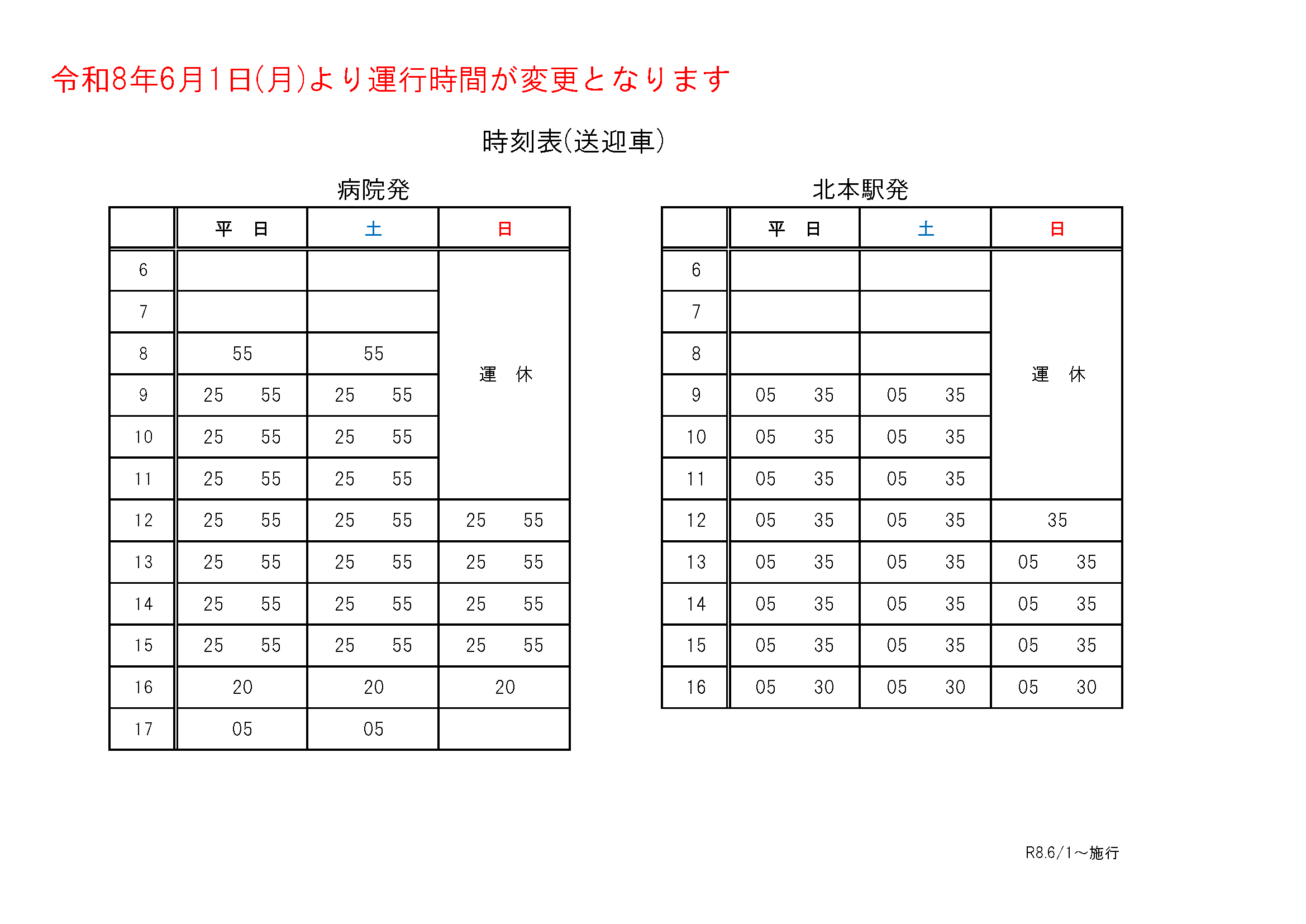 桃泉園北本病院 ～ 北本駅 間